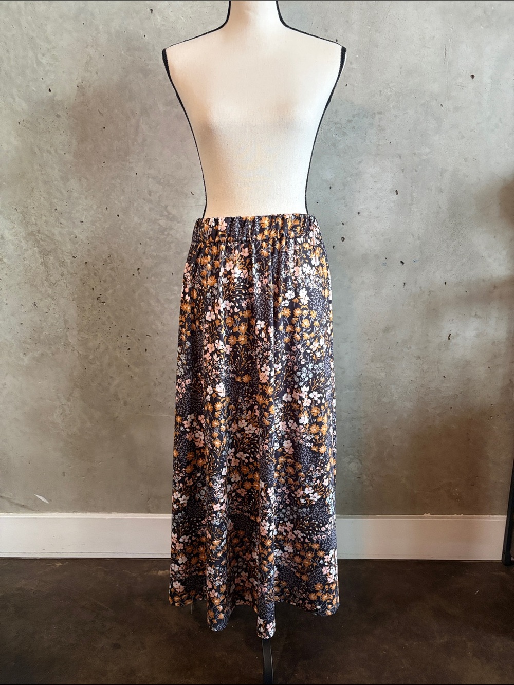 Women’s Floral Maxi Skirt – Navy with Yellow, Pink, & White